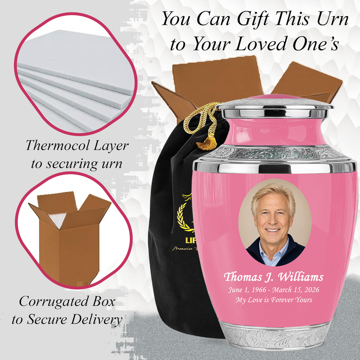 Pink Personalized Funeral Urn with Ash Necklace