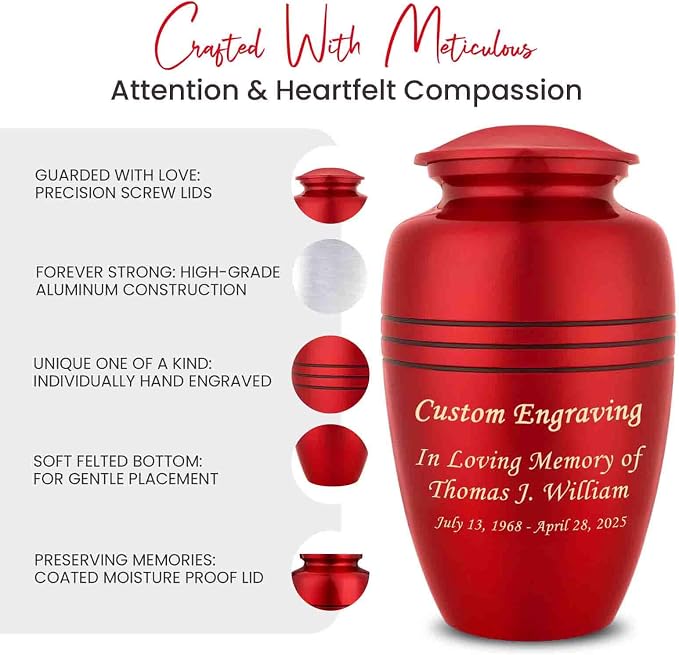 Crimson Red Marble Personalized Urn with Ash Necklace