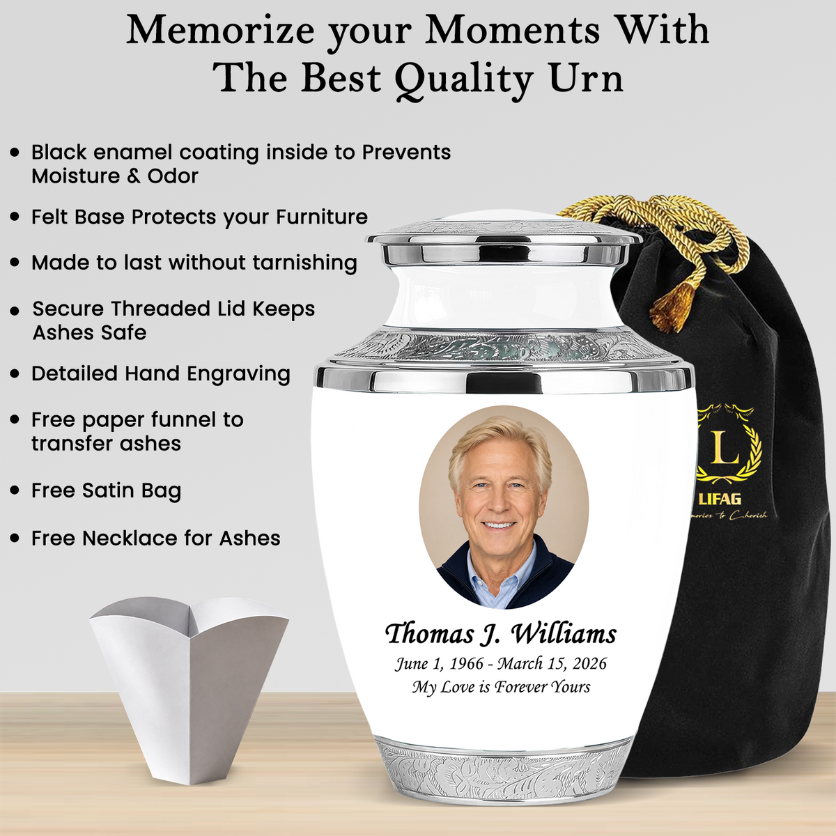 White Funeral & Cremation Custom Urns for Human Ashes Adult Man