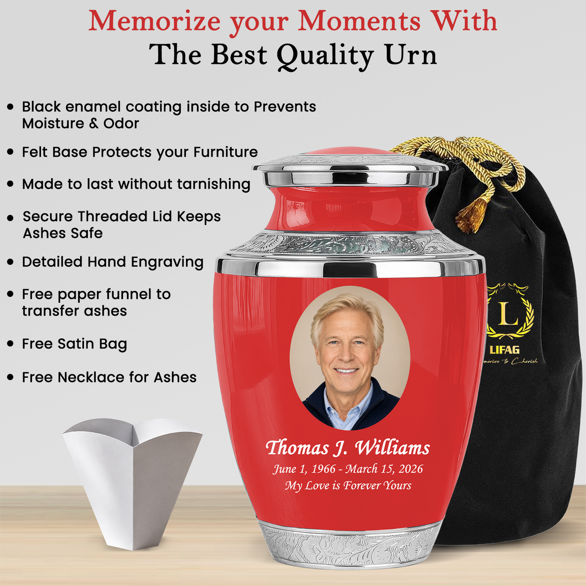 Red Funeral & Cremation Custom Urns for Human Ashes Adult Man