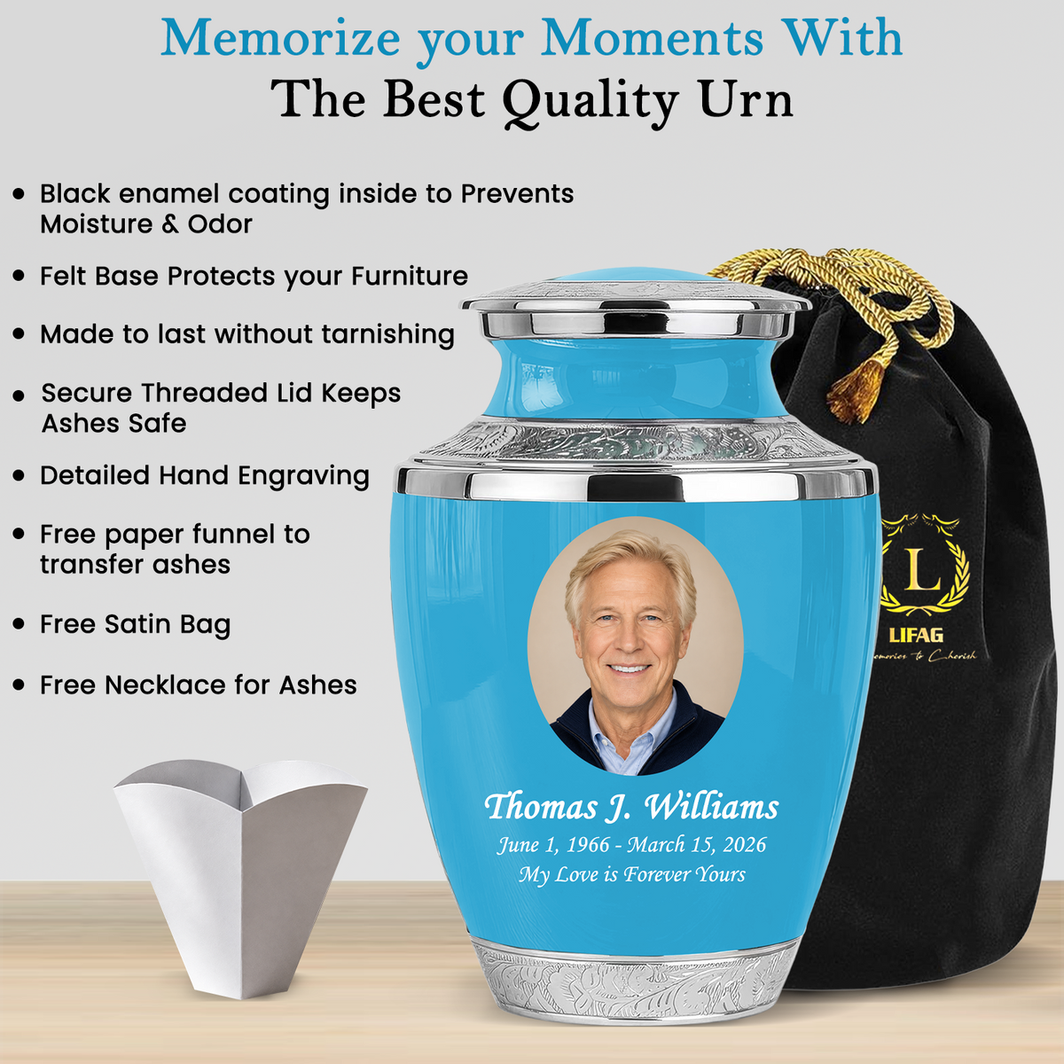 Blue Funeral & Cremation Custom Urns for Human Ashes Adult Man