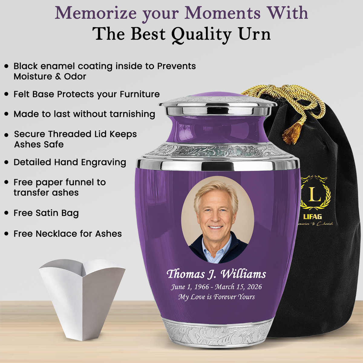 Purple Funeral & Cremation Custom Urns for Human Ashes Adult Man