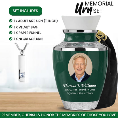 Green Personalized Funeral Urn – Large Adult Cremation Urn
