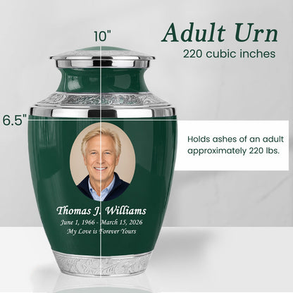 Green Personalized Funeral Urn – Large Adult Cremation Urn