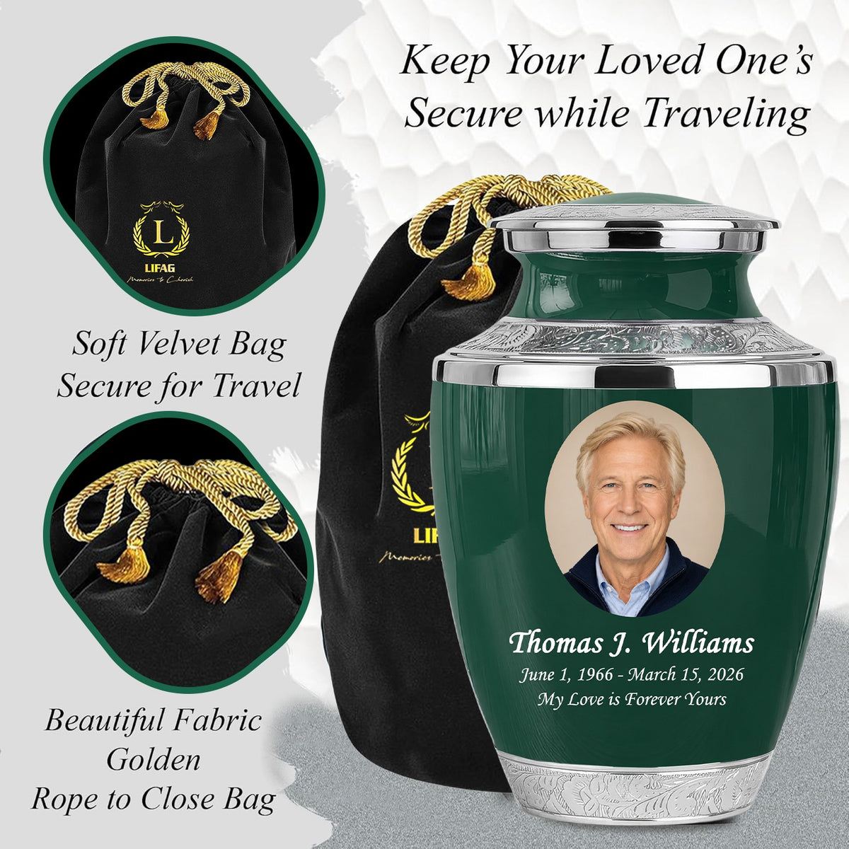 Green Personalized Funeral Urn – Large Adult Cremation Urn