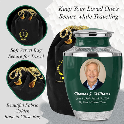 Green Personalized Funeral Urn – Large Adult Cremation Urn