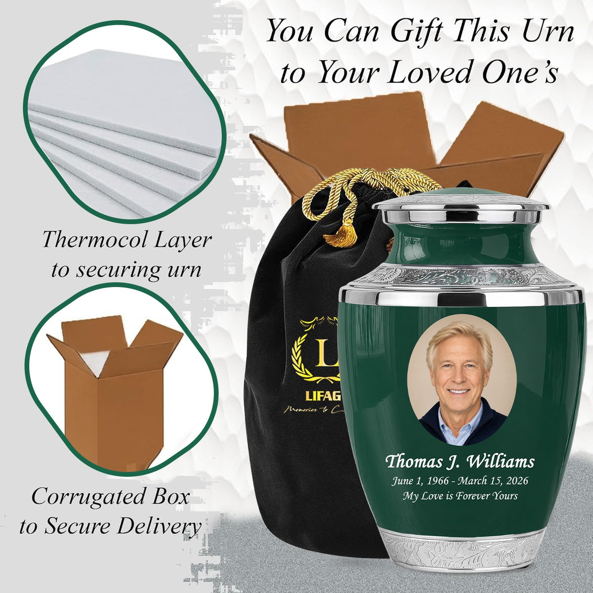 Green Personalized Funeral Urn – Large Adult Cremation Urn