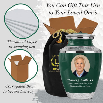 Green Personalized Funeral Urn – Large Adult Cremation Urn