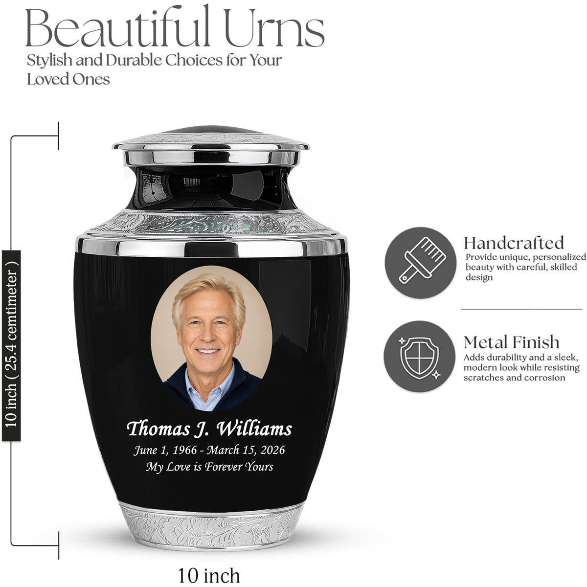 Black Funeral & Cremation Custom Urns for Human Ashes Adult Man