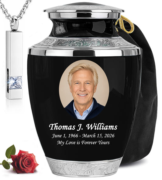 Black Funeral & Cremation Custom Urns for Human Ashes Adult Man