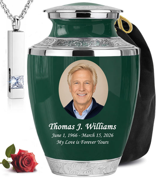 Green Personalized Funeral Urn – Large Adult Cremation Urn