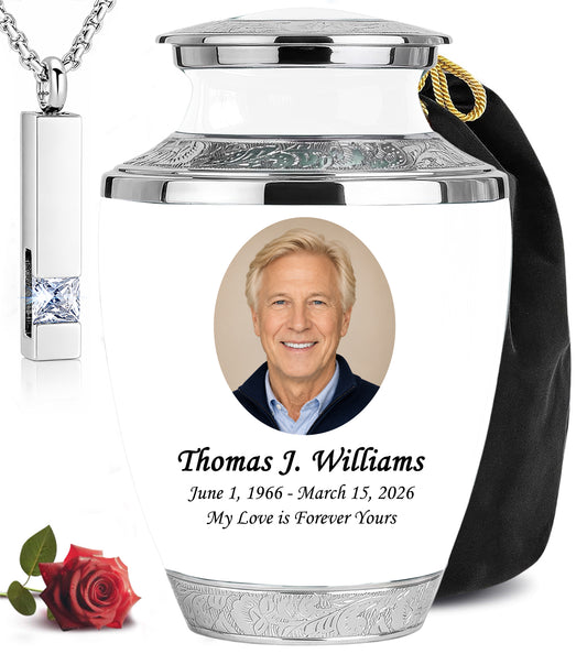 White Funeral & Cremation Custom Urns for Human Ashes Adult Man
