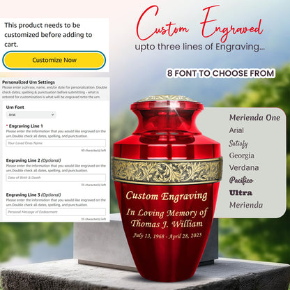 Red Personalized Urn Set of 6 with Ash Necklace