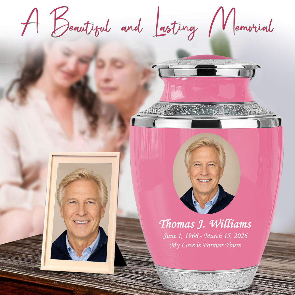 Pink Personalized Funeral Urn with Ash Necklace