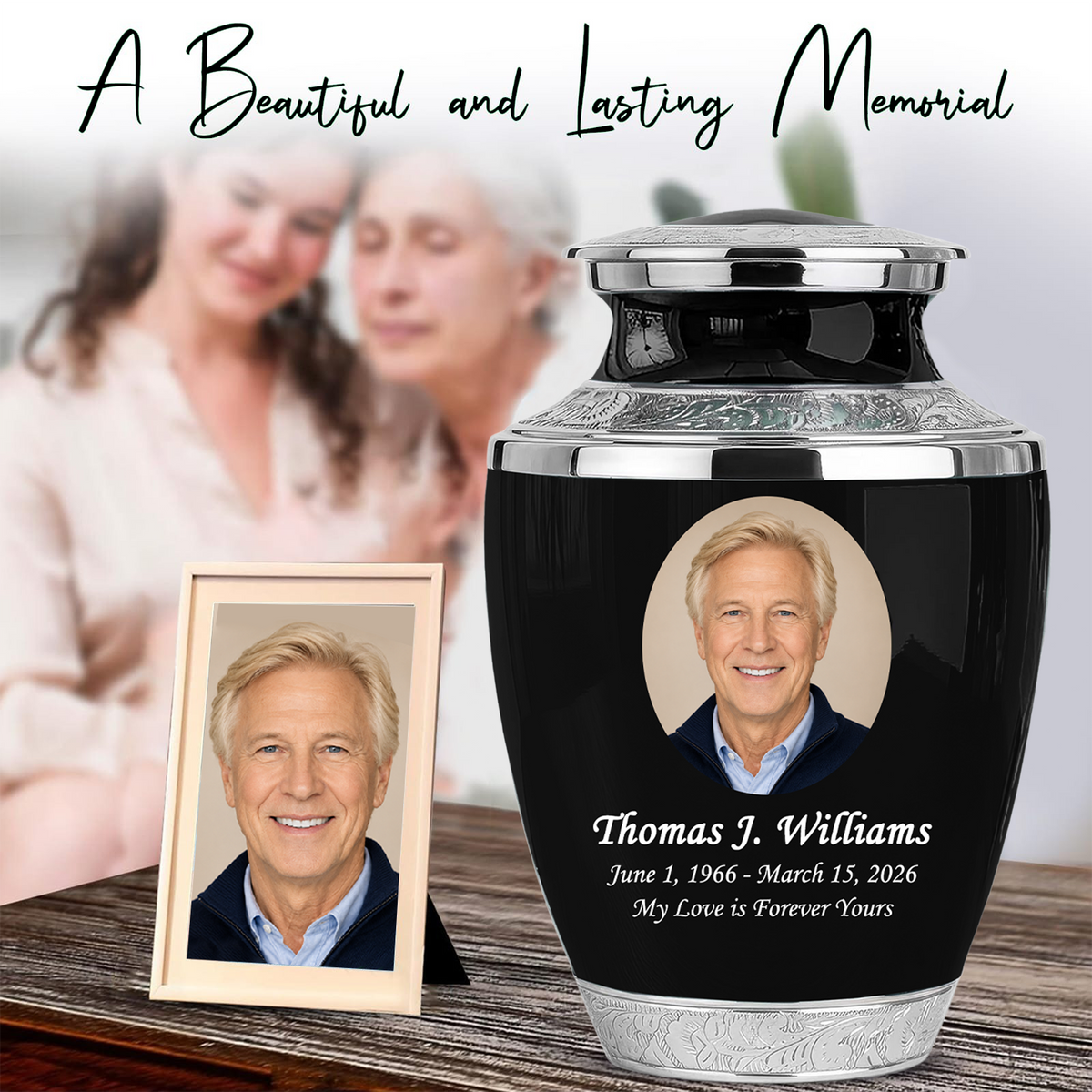 Black Funeral & Cremation Custom Urns for Human Ashes Adult Man