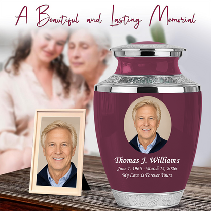 Burgundy Personalized Funeral Urn with Ash Necklace