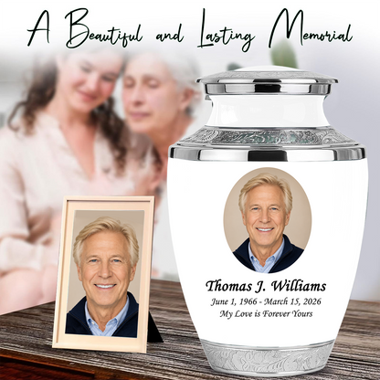 White Funeral & Cremation Custom Urns for Human Ashes Adult Man