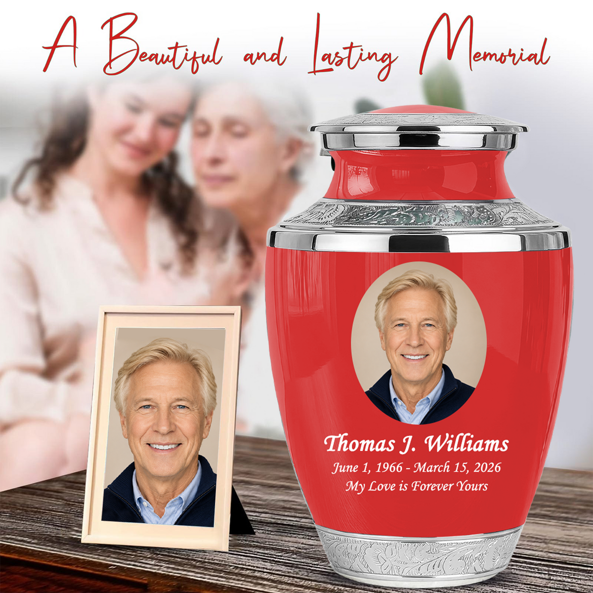 Red Funeral & Cremation Custom Urns for Human Ashes Adult Man
