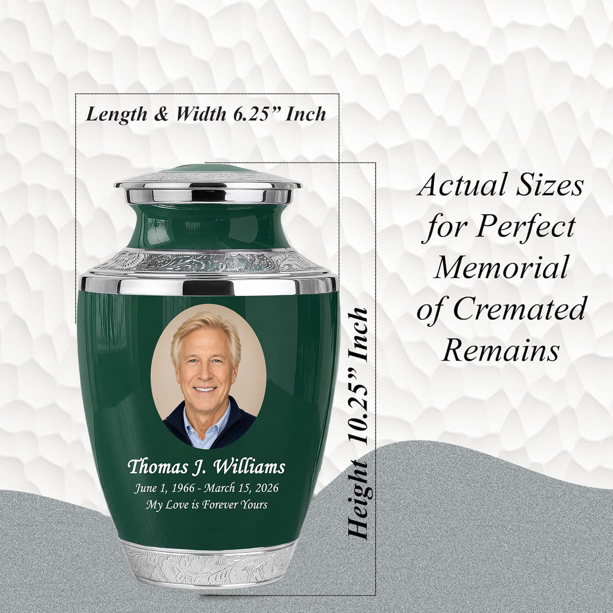 Green Personalized Funeral Urn – Large Adult Cremation Urn