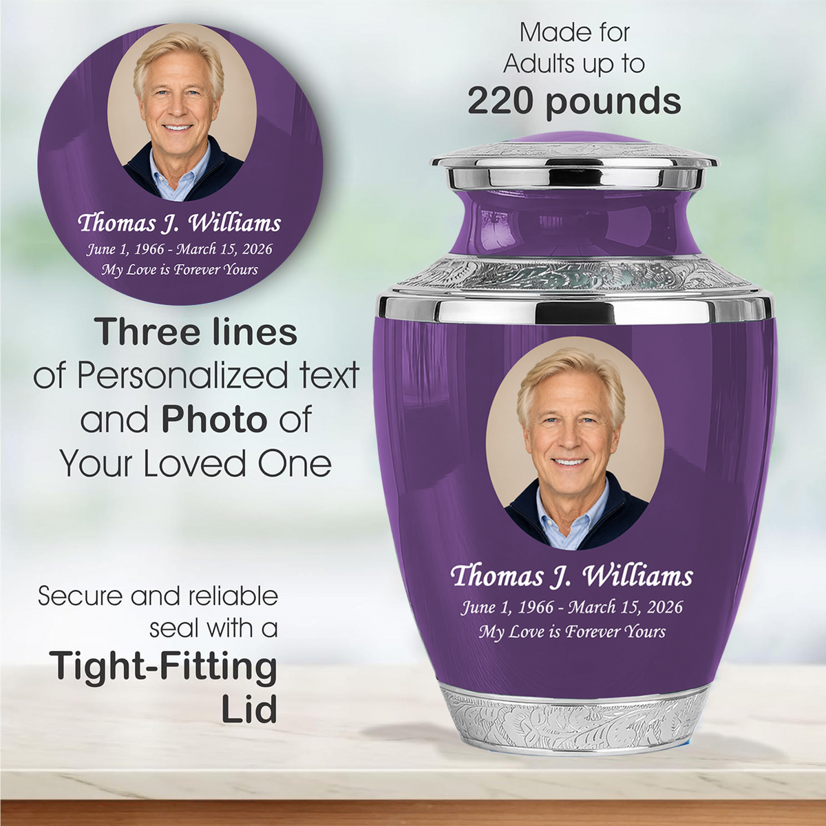 Purple Funeral & Cremation Custom Urns for Human Ashes Adult Man