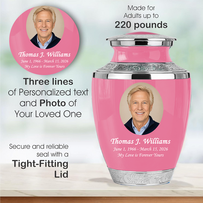 Pink Personalized Funeral Urn with Ash Necklace
