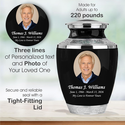 Black Funeral & Cremation Custom Urns for Human Ashes Adult Man
