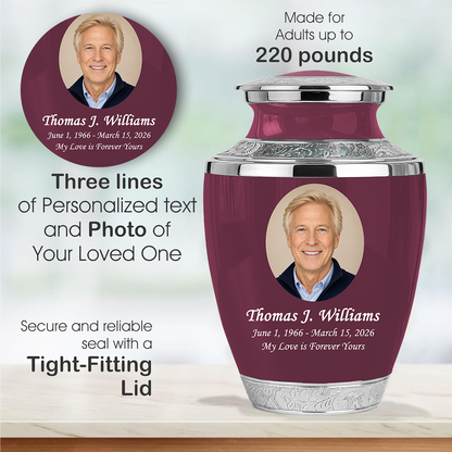 Burgundy Personalized Funeral Urn with Ash Necklace