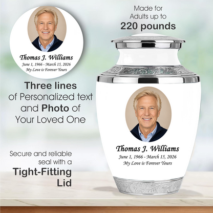 White Funeral & Cremation Custom Urns for Human Ashes Adult Man