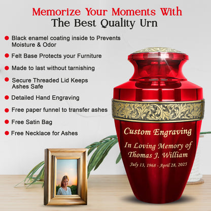 Red Personalized Urn Set of 6 with Ash Necklace