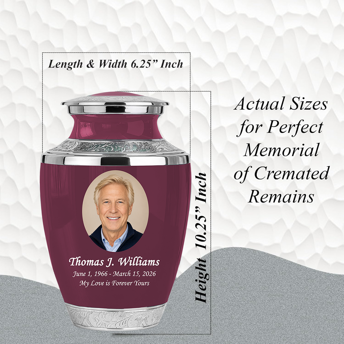 Burgundy Personalized Funeral Urn with Ash Necklace