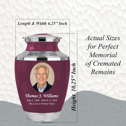 Burgundy Personalized Funeral Urn with Ash Necklace