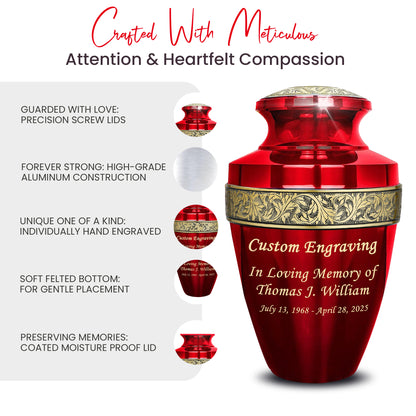 Red Personalized Urn Set of 6 with Ash Necklace