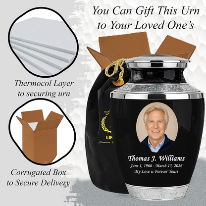 Black Funeral & Cremation Custom Urns for Human Ashes Adult Man
