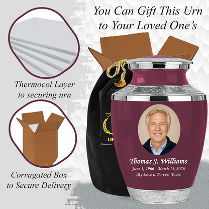 Burgundy Personalized Funeral Urn with Ash Necklace