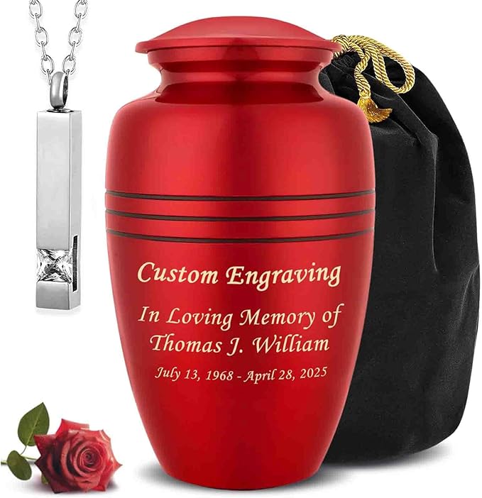 Crimson Red Marble Personalized Urn with Ash Necklace