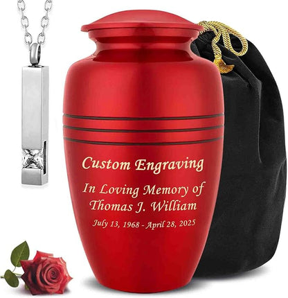 Crimson Red Marble Personalized Urn with Ash Necklace