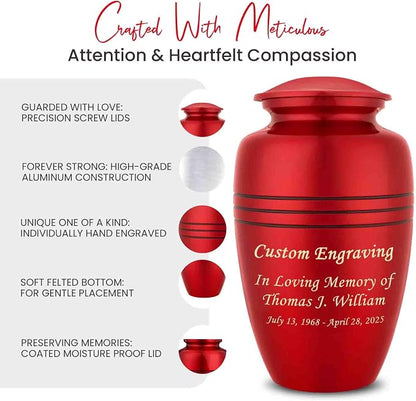 Crimson Red Marble Personalized Urn with Ash Necklace