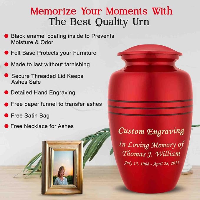 Crimson Red Marble Personalized Urn with Ash Necklace