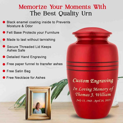 Crimson Red Marble Personalized Urn with Ash Necklace