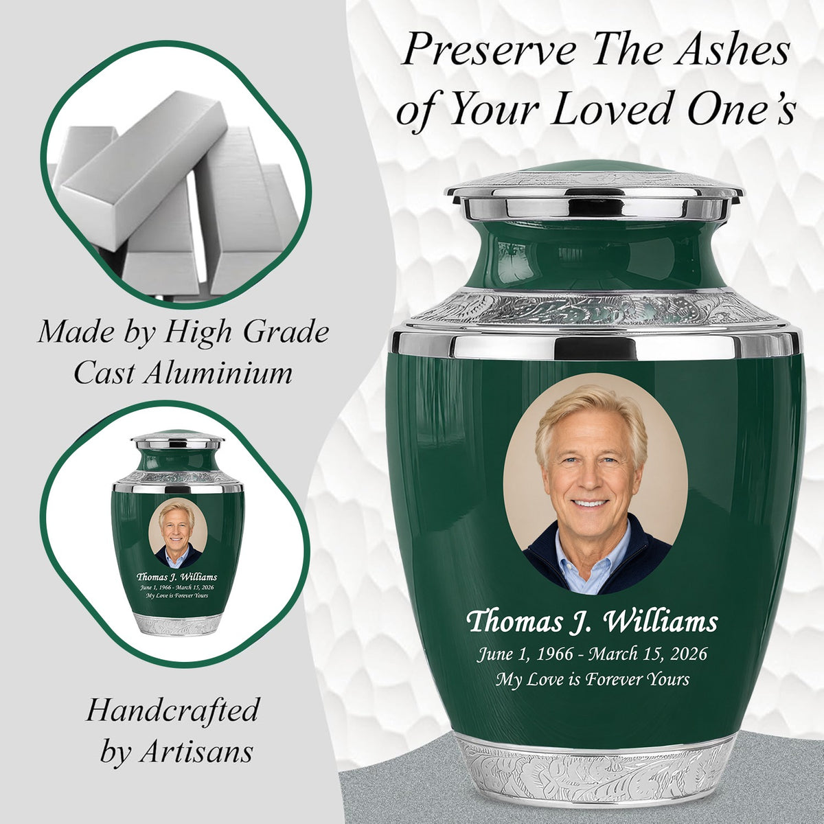 Green Personalized Funeral Urn – Large Adult Cremation Urn