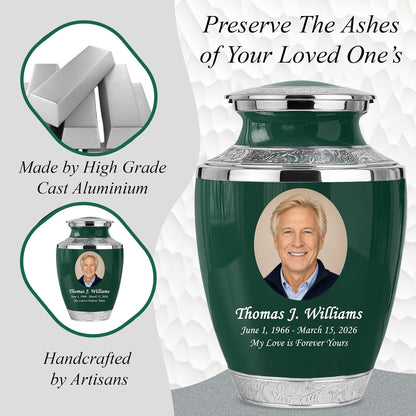 Green Personalized Funeral Urn – Large Adult Cremation Urn