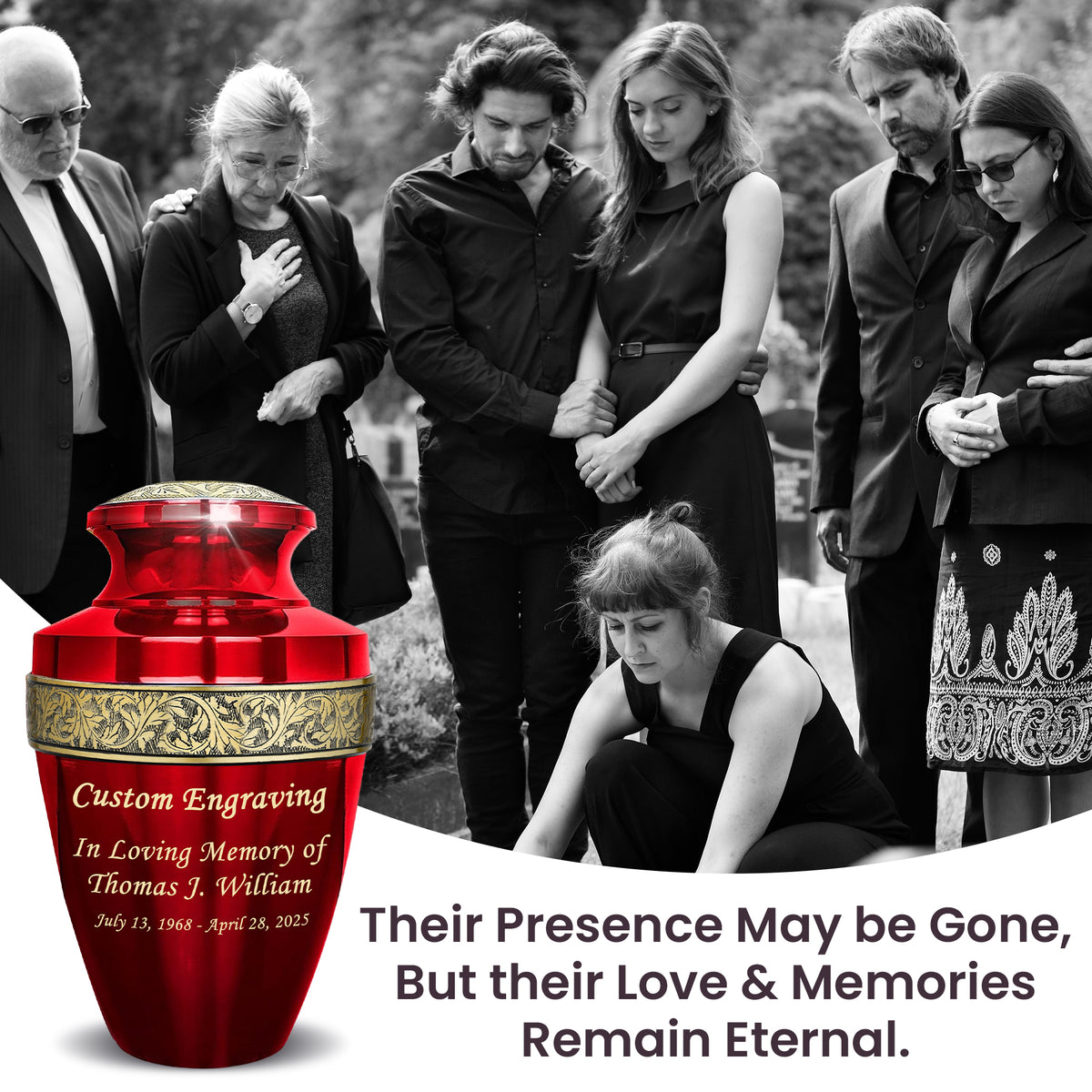 Red Personalized Urn Set of 6 with Ash Necklace