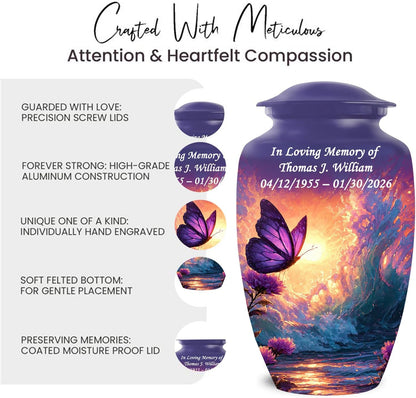 Personalized Butterfly Urn Large Adult Cremation Urn with Ash Necklace