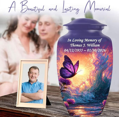 Personalized Butterfly Urn Large Adult Cremation Urn with Ash Necklace