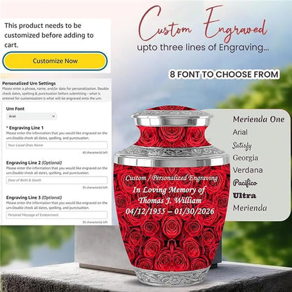 Red Rose Memorial Urn with Ash Necklace & Velvet Bag