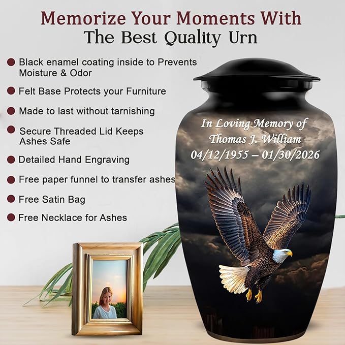 American Eagle Urn Set with Cross Ash Necklace