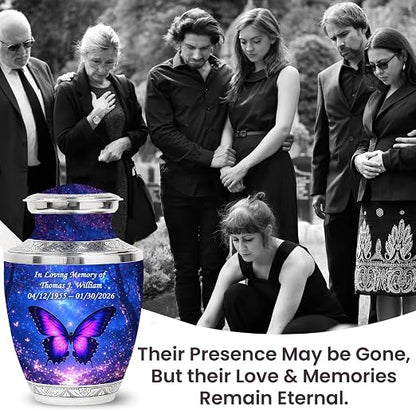 Purple Personalized Butterfly Urn – Large Adult Urn with Ash Necklace