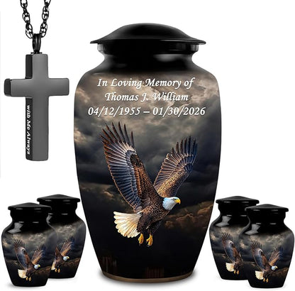 American Eagle Urn Set with Cross Ash Necklace