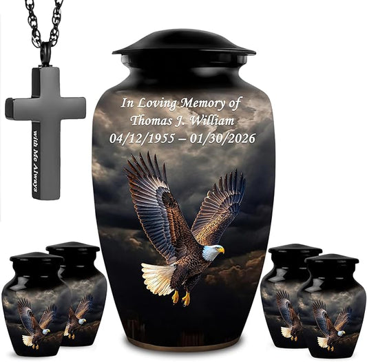 American Eagle Urn Set with Cross Ash Necklace