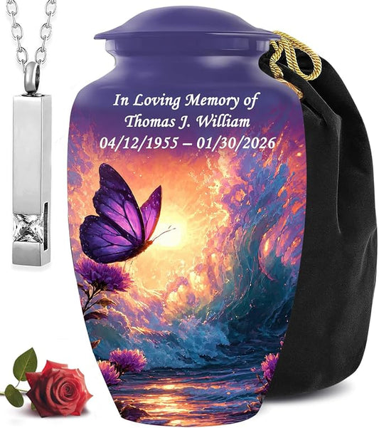 Personalized Butterfly Urn Large Adult Cremation Urn with Ash Necklace